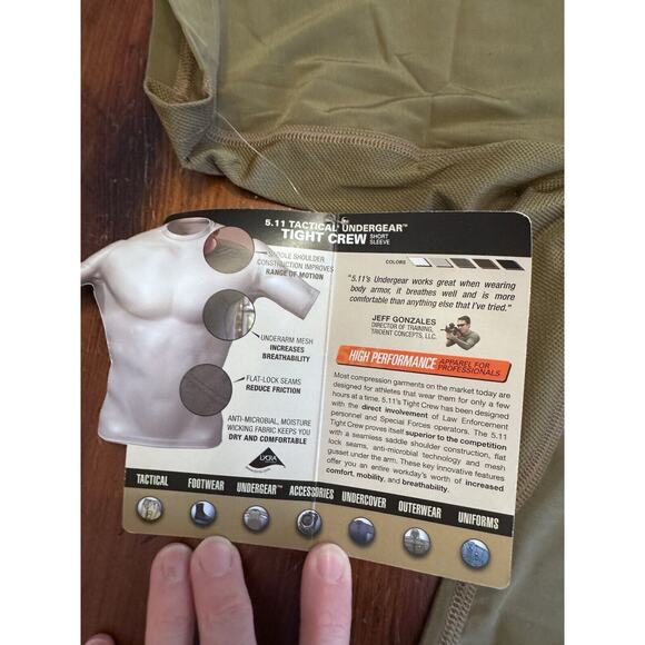 5.11 Tactical Brown Crew Neck Tight Mens Short Sleeve Size M Undergear NWT $65 - Picture 7 of 13